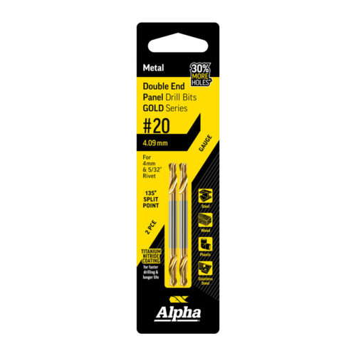 Alpha Gold Series No. 30 Gauge (3.26mm) Panel Drill Bit Double Ended (Card 2)