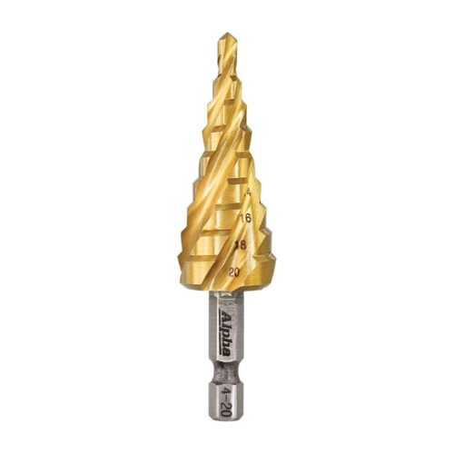 Alpha 4-20mm 4 Flute Spiral Step Drill Quick Release Hex Shank – Carded