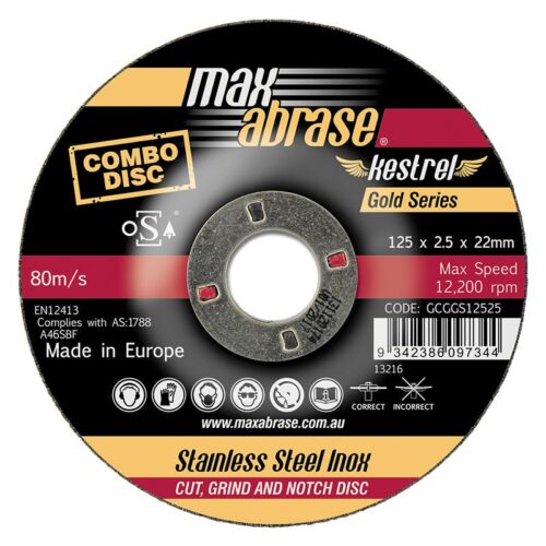 Maxabrase 125 x 2.5mm Cut, Grind & Notch Combo Disc – Stainless Gold