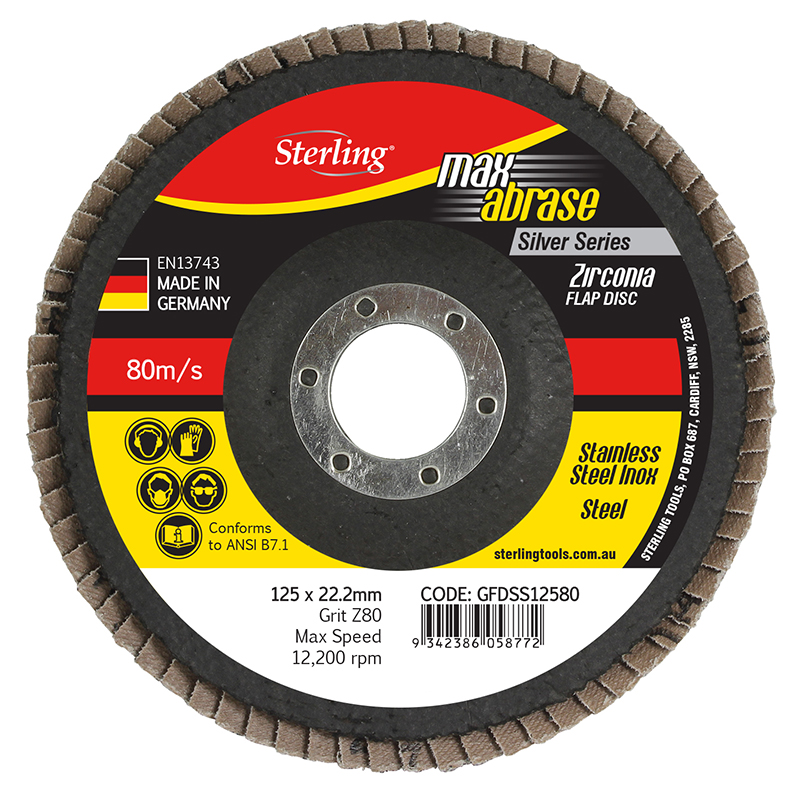 Maxabrase Flap Disc Silver Inox-Stainless 178mm x ZK120 Grit