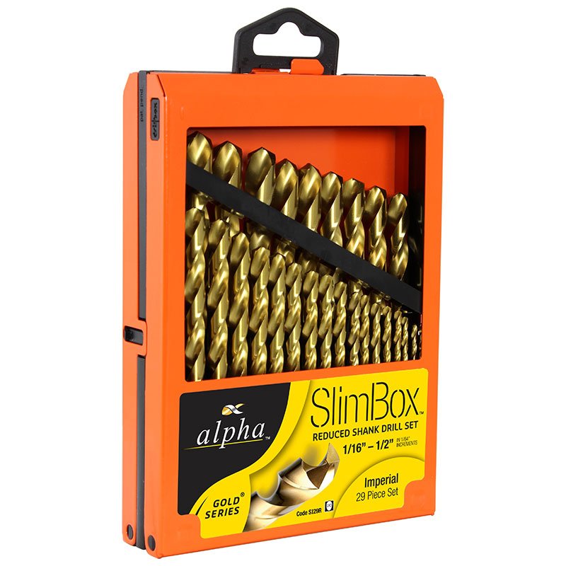 Alpha Drill Set Gold Series Reduced Shank Imperial 1/16" - 1/2" 29pc