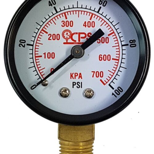 Pressure Gauge 50mm 1/4 bottom entry 700kpa 100psi